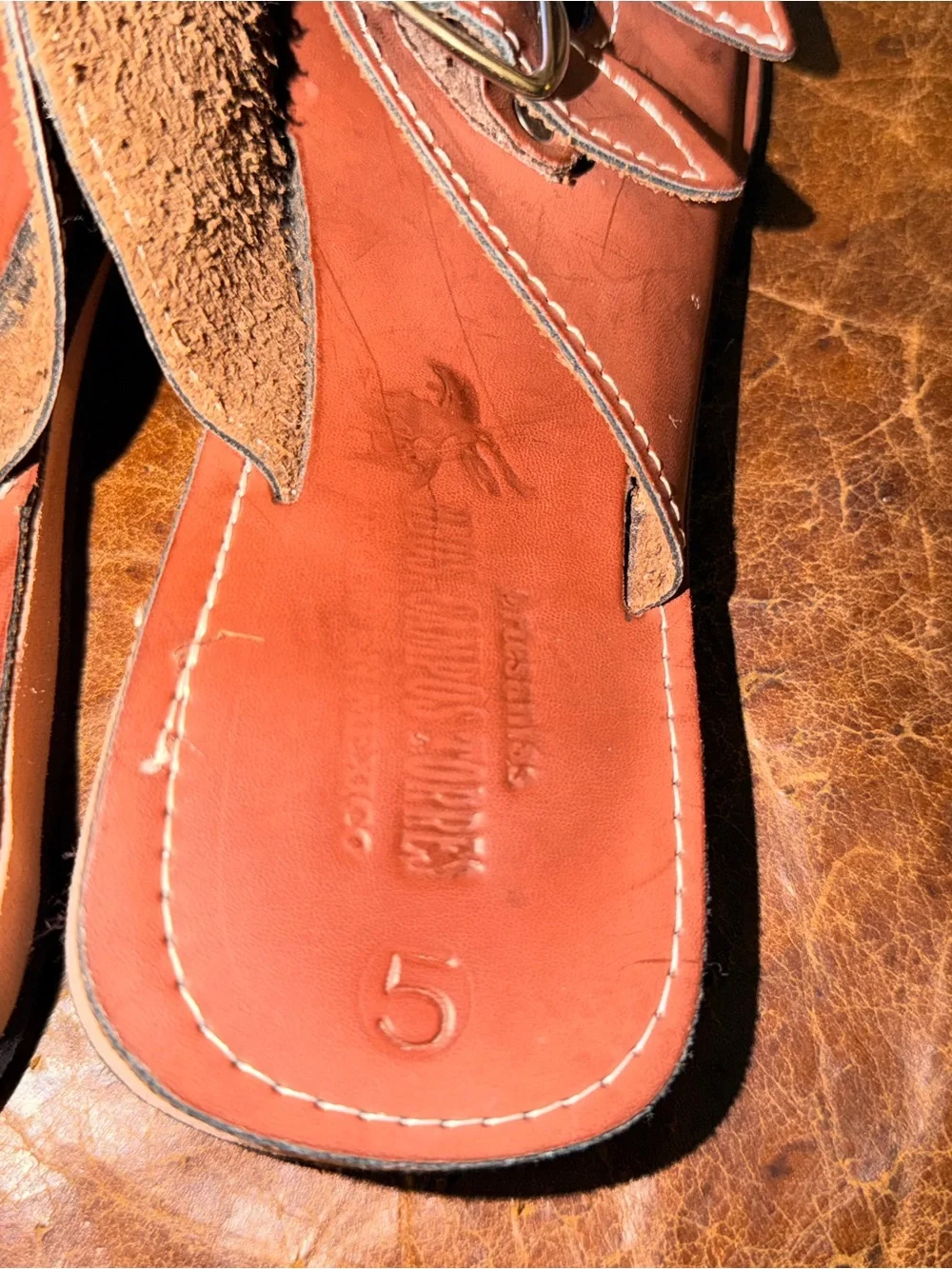 VTG Artesanos Campos Torres Handmade Mexican Leather Double-Buckle Sandals Size